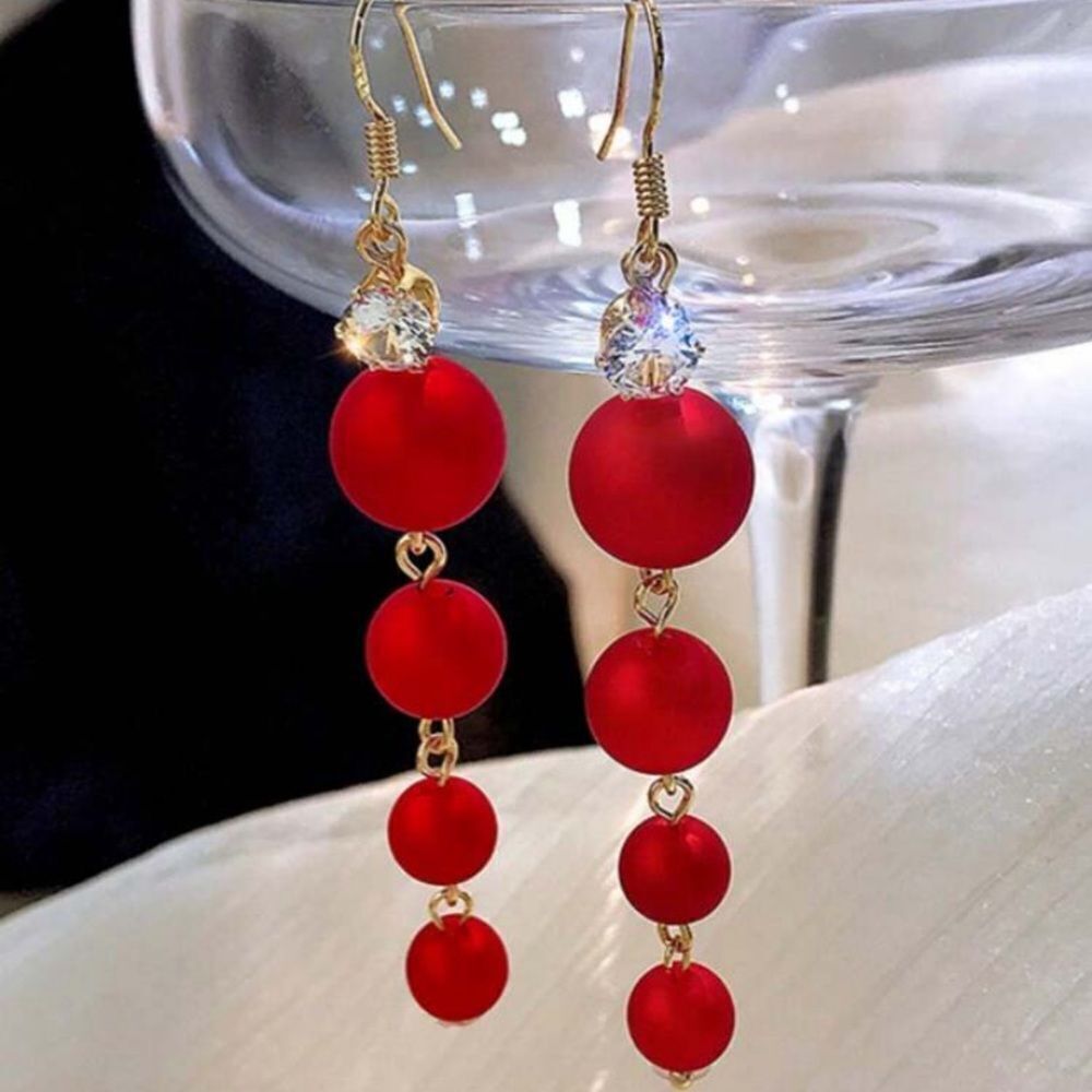 3for$20 NEW Long Imitation Pearl Chain Drop Earrings Elegant Red Beaded Earrings - Picture 2 of 4